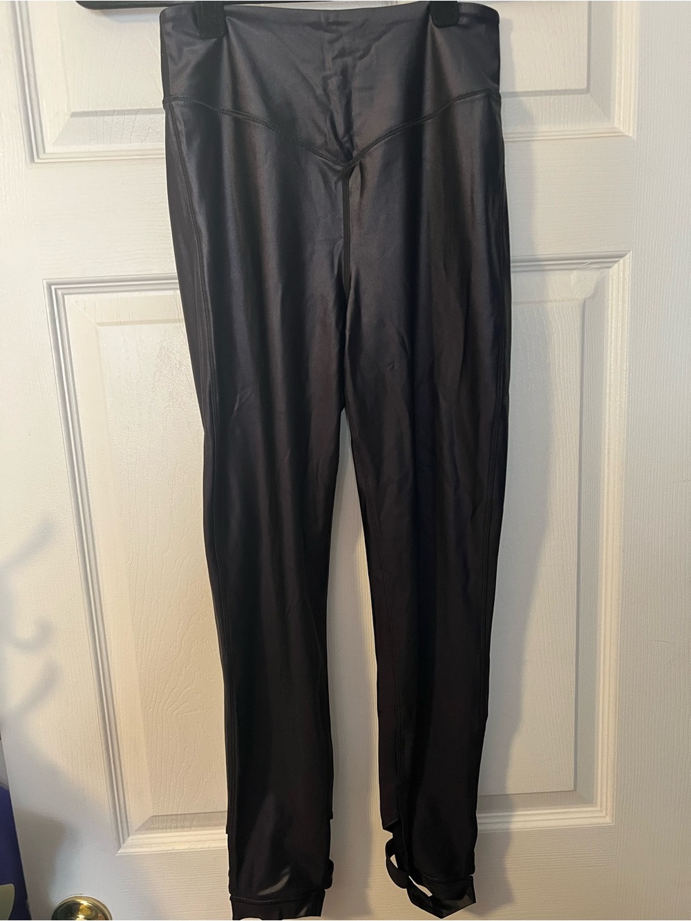 #104 Good American Black Stirrup Leggings Strappy Hem Compression Activewear Sz2